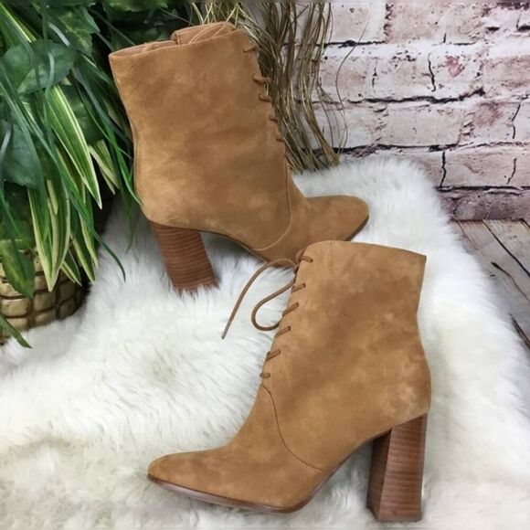 Marc Fisher Edina Suede Lace-Up Ankle Boots Brown Block Heel 6.5 - Picture 3 of 11
